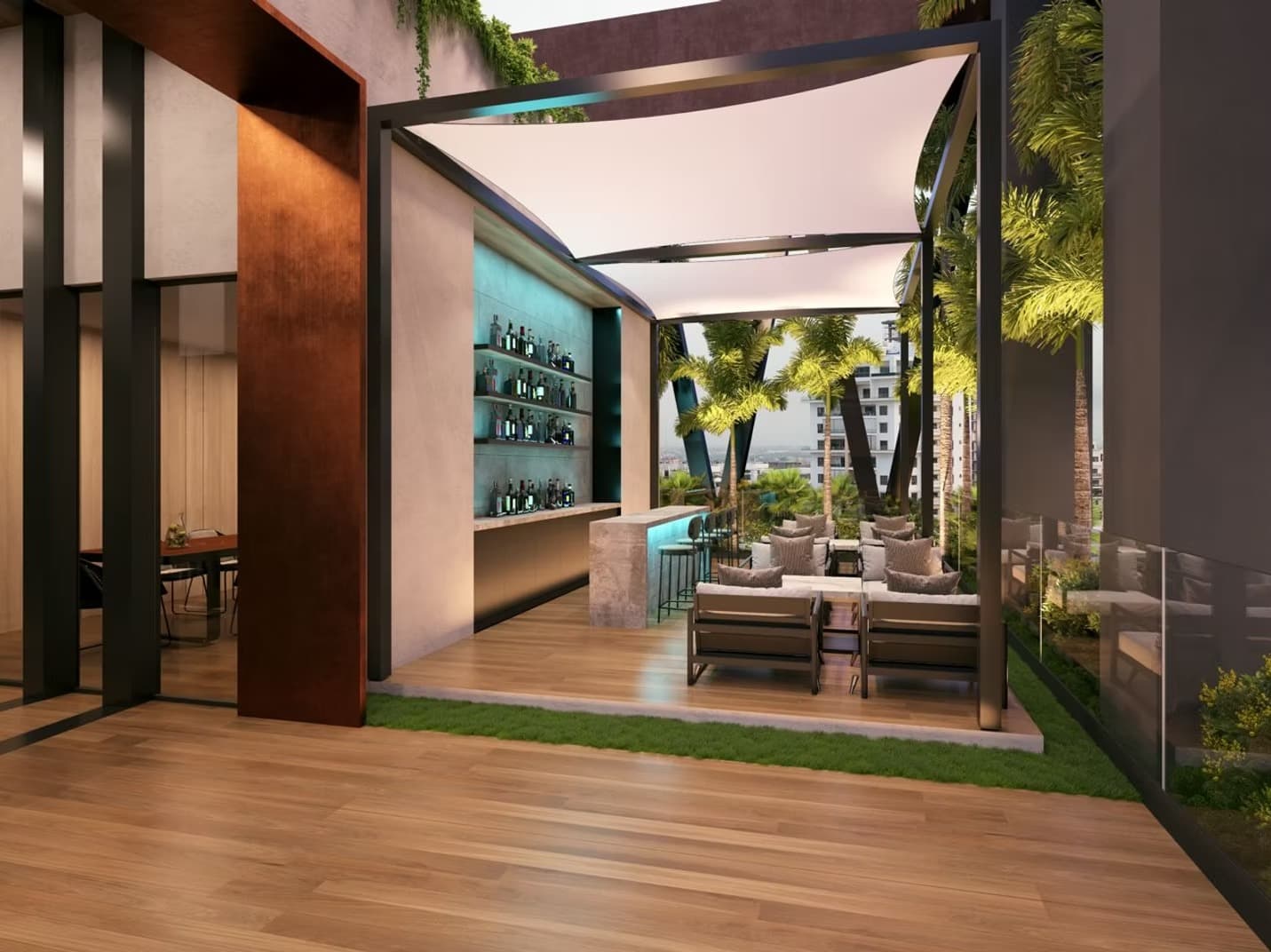 Espacio social premium con terraza en Samer Tower